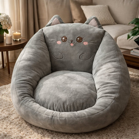 Plush Animal Floor Chair – Soft Velour Cover, Non-Slip Base & 2 Sizes