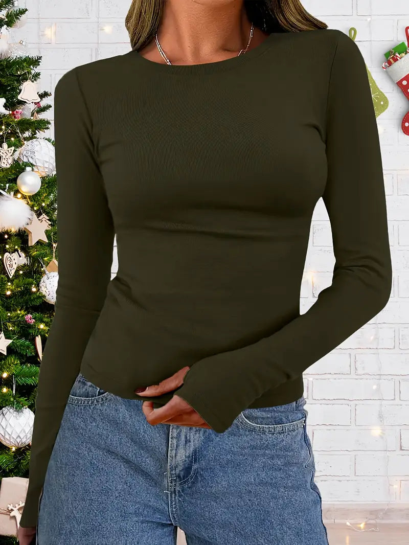 Ladies' Long Sleeve Top with Round Neck for Autumn & Winter - Vivienne - 8