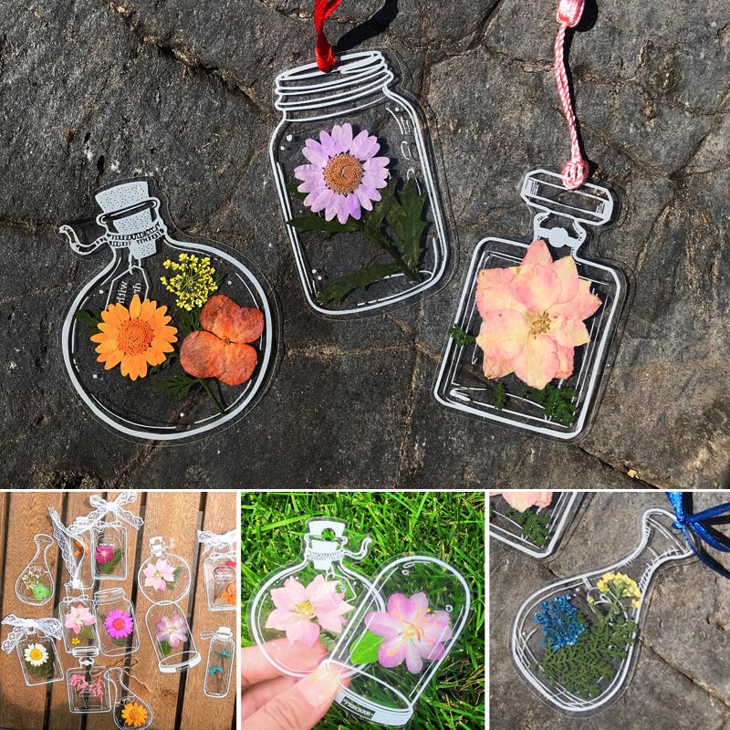 Dried Flower Bookmark Set 30 Pieces – Clear Acrylic, 5 Designs & Decorative Tassel