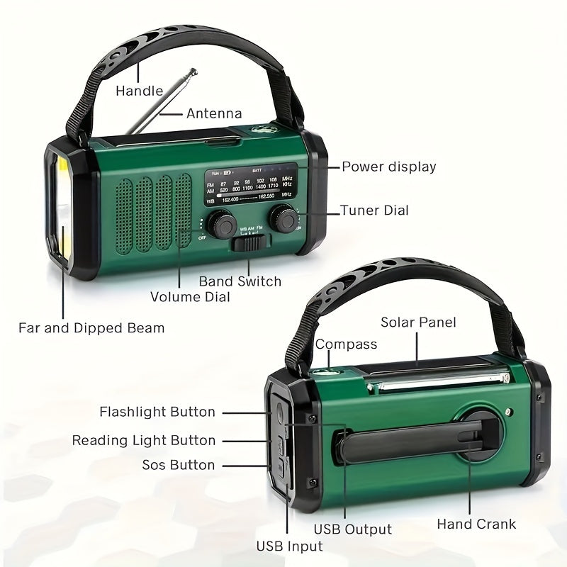 Solar Crank Emergency Radio – 10000mAh Power Bank, AM/FM/NOAA & Flashlight