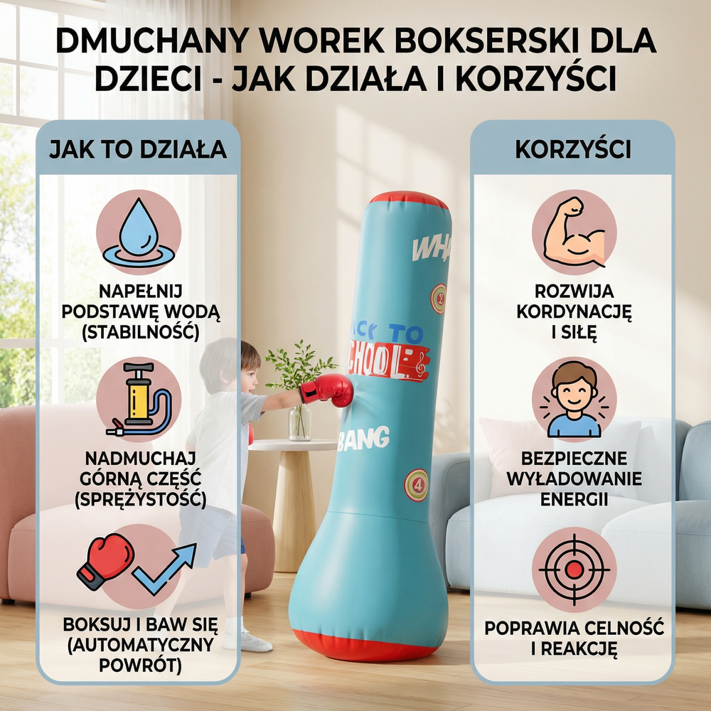 Kids Inflatable Punching Bag – Water Base, Padded Surface & Indoor Outdoor Use