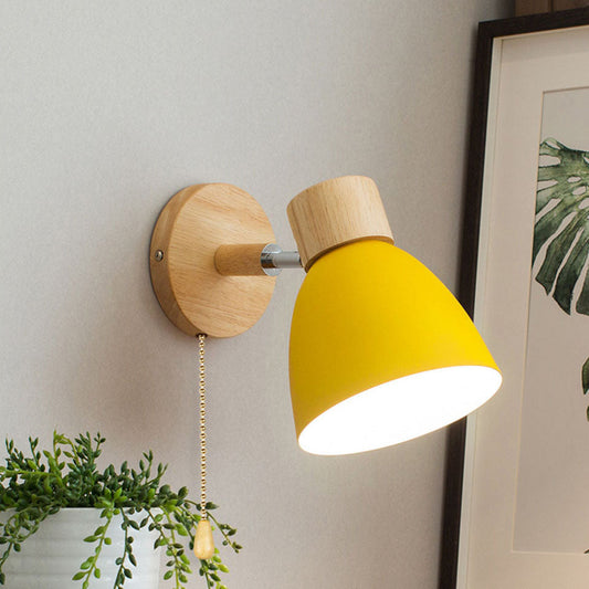 Wall Sconce – Modern Minimalist Design, Wood &amp; Iron Macaron Colors
