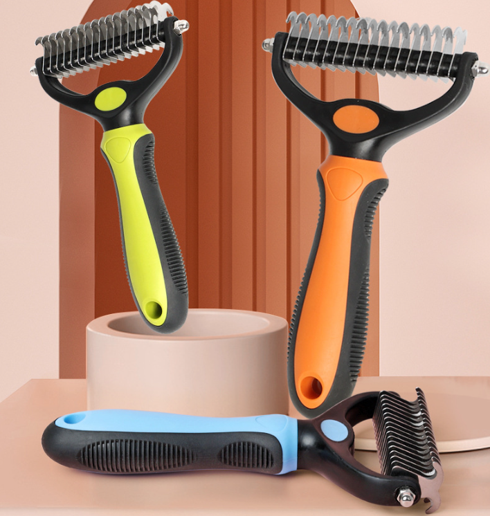 Double-Sided Pet Dematting Brush – Stainless Steel Teeth, Dogs & Cats, Non-Slip Grip