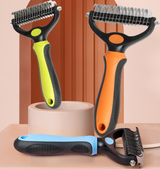 Double-Sided Pet Dematting Brush – Stainless Steel Teeth, Dogs & Cats, Non-Slip Grip