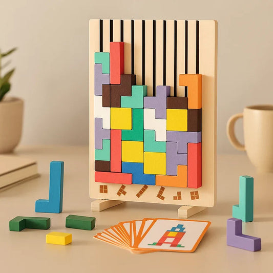 Wooden Tetris Puzzle Board – Desk Brain Teaser, Stress Relief & Concentration Booster