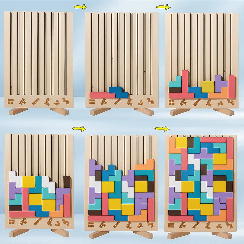 Holz-Tetris-Puzzlebrett – Kreatives Brain-Break für Ihren Schreibtisch | Stressabbau & Konzentrationsförderung