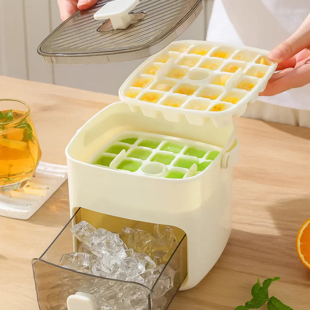 Optimized Product Title: **Eiswürfelbox mit Druckfunktion – 48 mühelos hergestellte, kleckerfreie Eiswürfel für perfekte Erfrischungen**