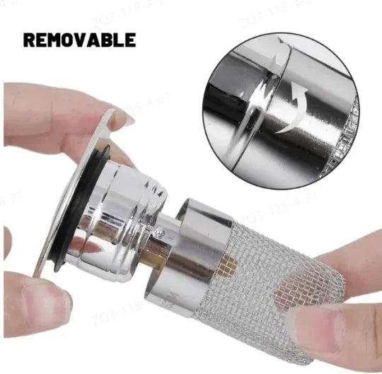 Stainless Steel Drain Strainer – Pop-Up Stopper, Hair Catcher & Tool-Free Install