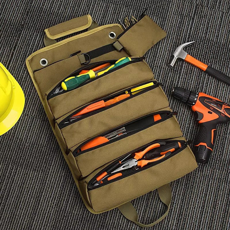 Roll-Up Tool Bag – Multiple Pockets, Removable Trays & Carry Handle