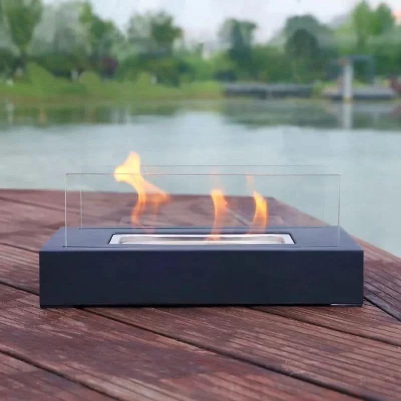 Bio-Ethanol Table Fireplace – Tempered Glass & Steel, 28×14×14 cm, Smokeless Flame