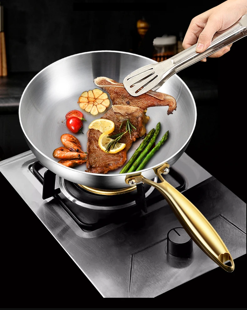 316 Stainless Steel Frying Pan – 7-Ply Uncoated, Gas & Induction Compatible