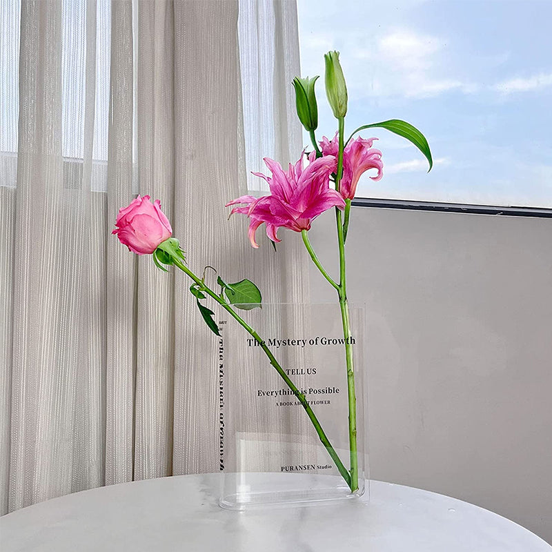 Book-Shaped Acrylic Bud Vase – Clear, Shatterproof & Modern Minimalist