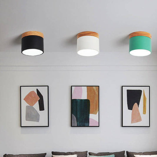 Macaron LED Ceiling Light – Scandinavian Style, Wooden Accent & Flush Mount