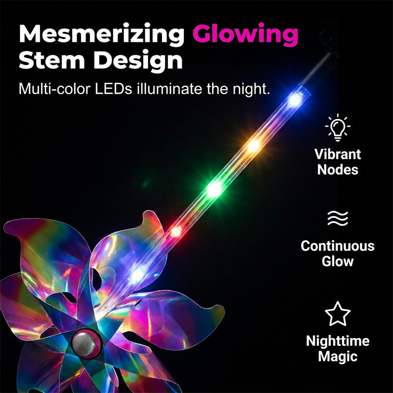 Solar Garden Wind Spinner – LED Lights, Weatherproof, 8-Hour Runtime, Ground Stake