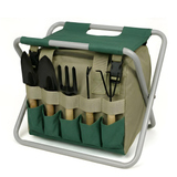 8-Piece Garden Tool Set – Stainless Steel, Folding Stool & Carry Bag