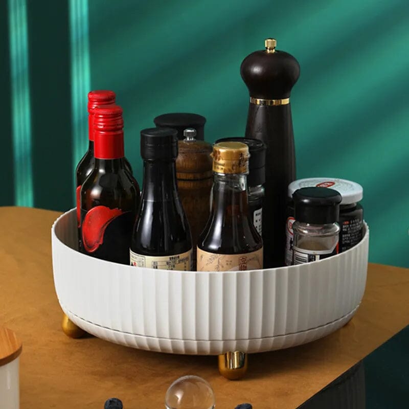 360° Rotating Spice Rack Organizer – HIPS Plastic, Raised Edge & Removable Base