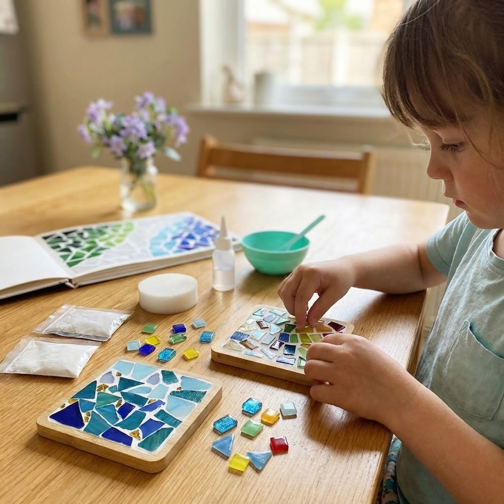 Mosaic Coaster Craft Kit – 12 Designs, Complete Materials & Ages 6+