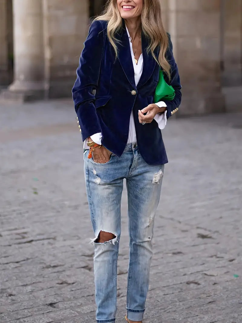 Enhanced Product Title: Julissa™ Elegant Velvet Blazer for Women - Stylish & Sophisticated Outerwear

This optimized title includes relevant keywords while maintaining clarity and appeal for potential buyers.