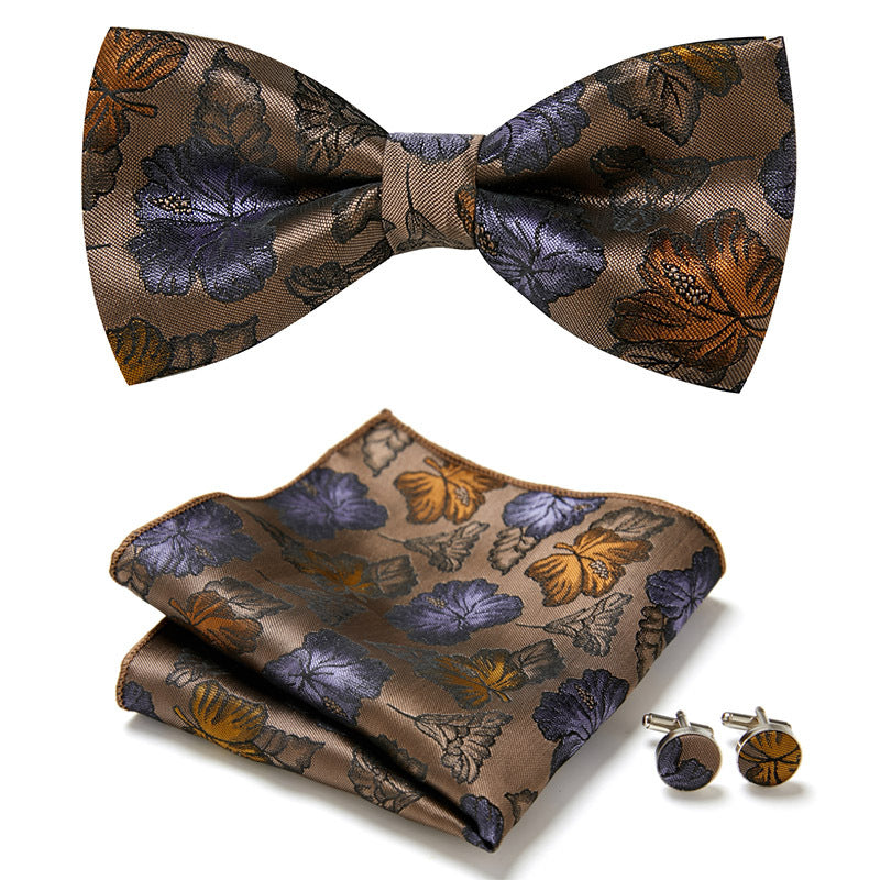 Men's Bow Tie Set – Pocket Square & Cufflinks, Polyester & 36 Designs