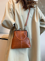 Vintage Kiss-Lock Handbag – Women's, Faux Leather & Detachable Crossbody Strap