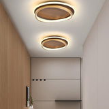 LED Modern Ceiling Lamp | Walnut & Gold Round Design