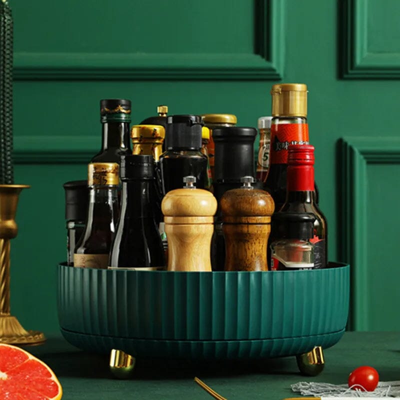 360° Rotating Spice Rack Organizer – HIPS Plastic, Raised Edge & Removable Base