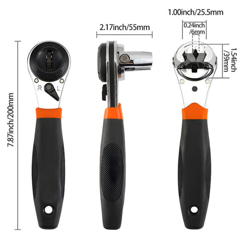 Adjustable Ratchet Wrench – 6-22mm, 60-Tooth Chrome-Vanadium Steel & Reversible
