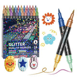 Dual-Tip Glitter Marker Pens – Brush & Fine Tip, Non-Toxic Water-Based Ink