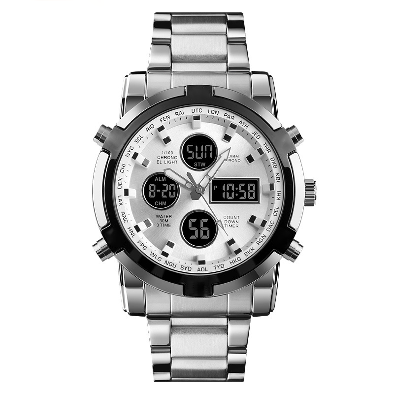 Unisex Digital Sports Watch – 3 Time Zones, 30m Waterproof & EL Backlight