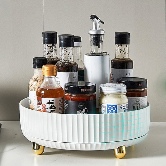 360° Rotating Spice Rack Organizer – HIPS Plastic, Raised Edge & Removable Base