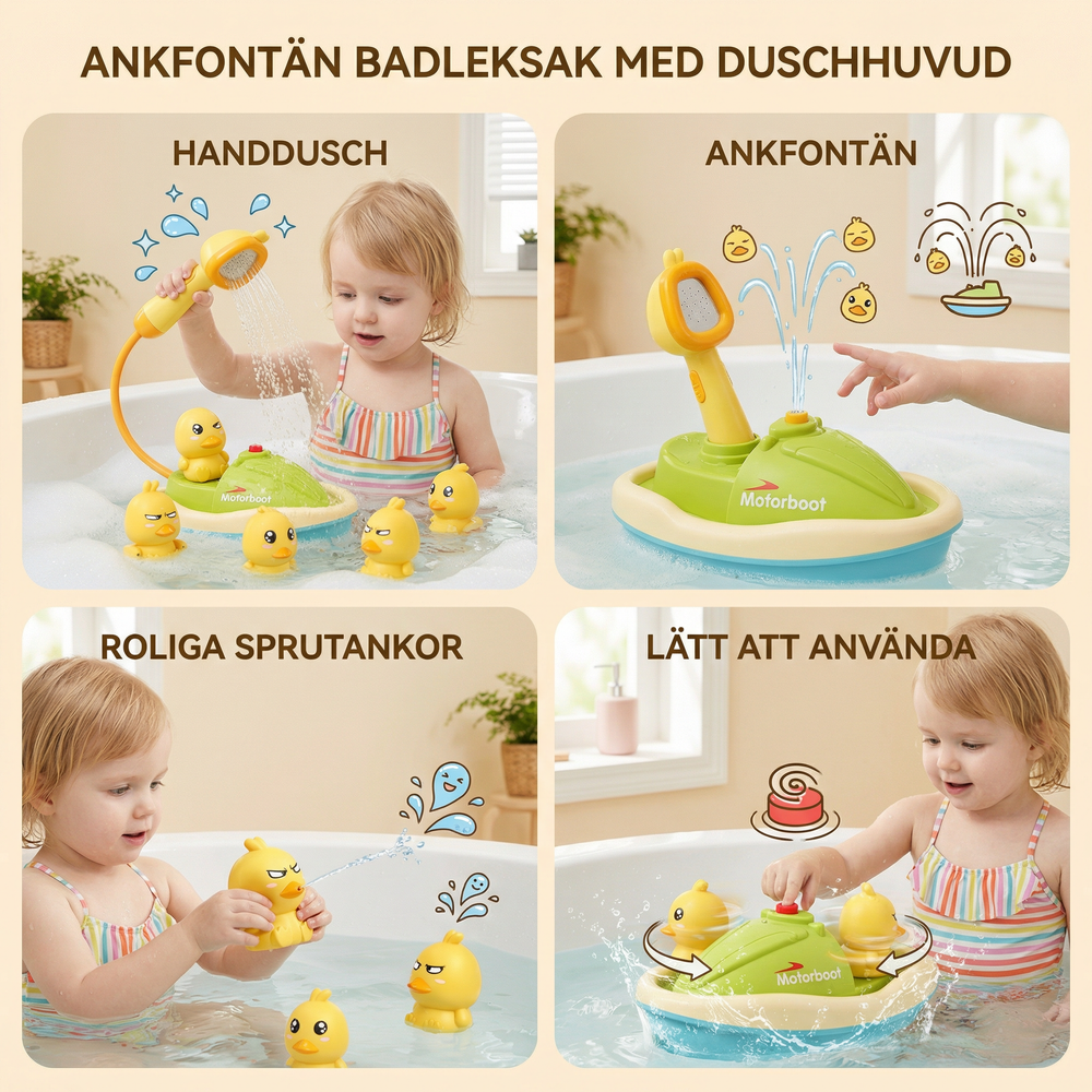 Bath Toy Boat Set – Battery Shower Head, Squirt Ducks & Waterproof