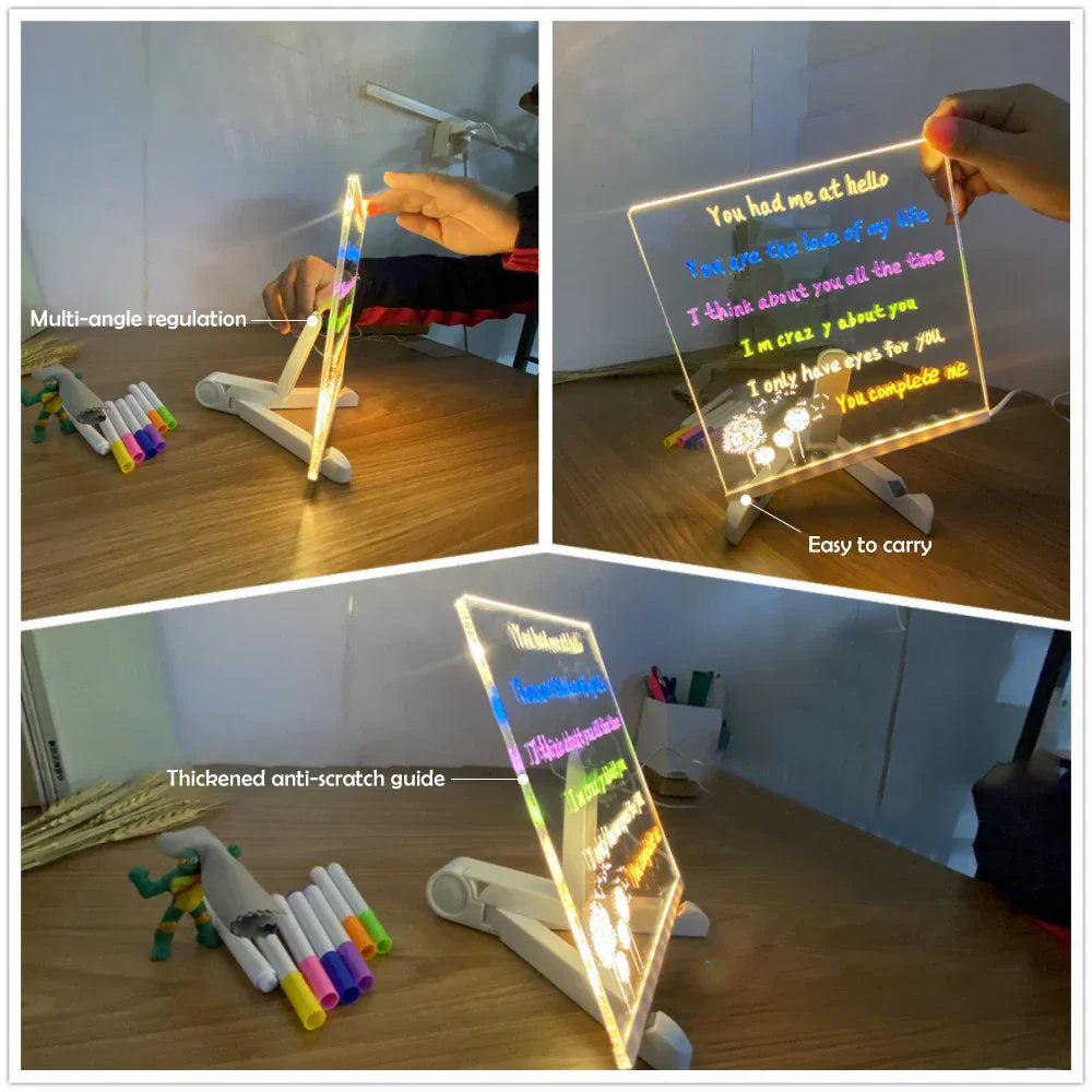 LED Neon Drawing Tablet – USB-Powered, Reusable Acrylic Panel & 3 Sizes