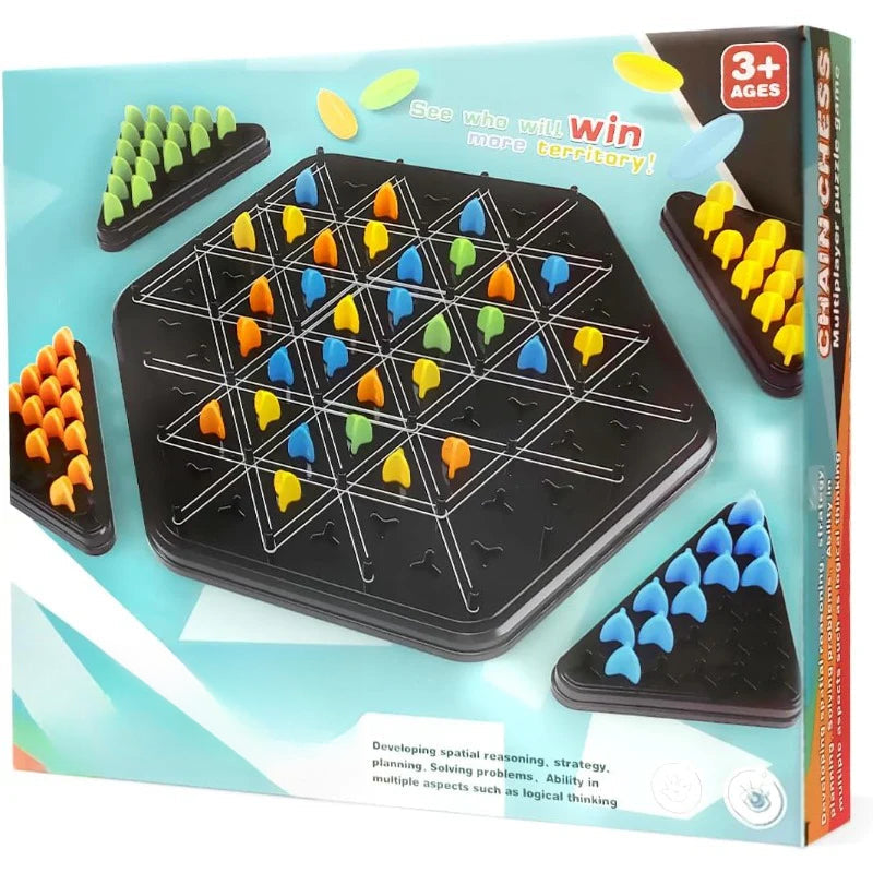 Triangle Strategy Board Game – Rubber Bands, 2-4 Players & Logic Trainer