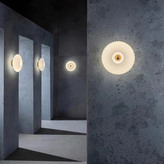 Glass Wall Sconce – Nordic Vintage Style, Striped Glass &amp; Round Disc Design