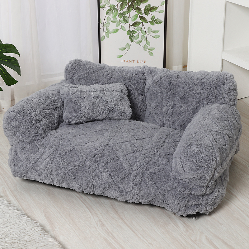 Plush Pet Sofa Bed – Raised Bolster, PP Cotton Fill & 4 Colors