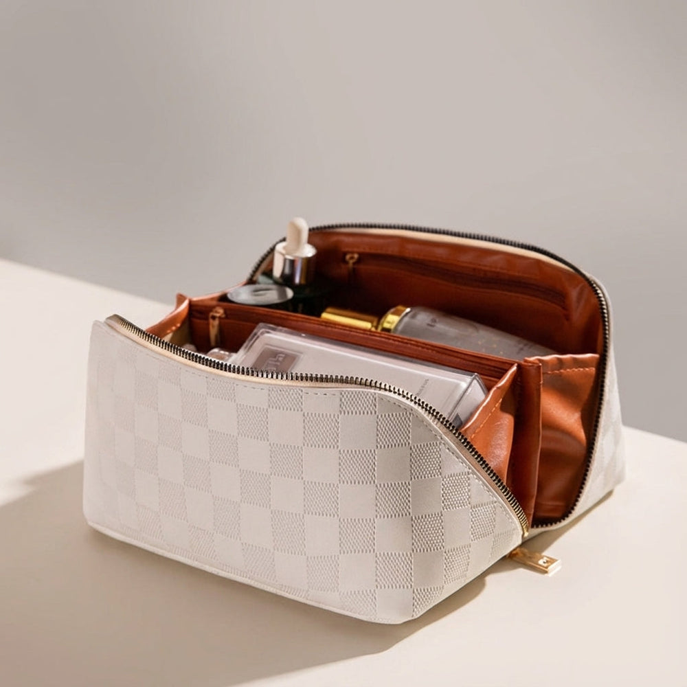 Waterproof Makeup Bag – Multiple Compartments, PU Leather & Travel-Size