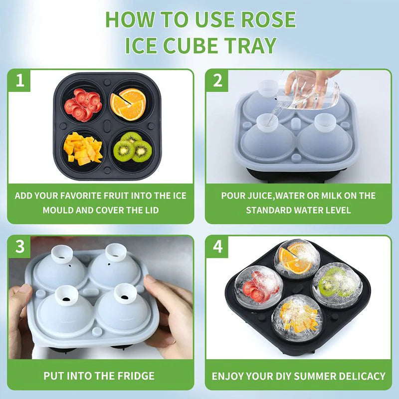 3D Rose Ice Cube Tray – Food-Grade Silicone, 6cm Cubes & 4 Cavities