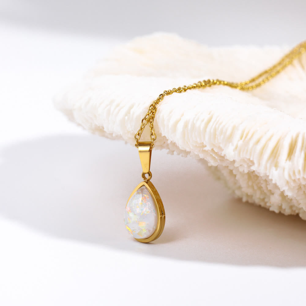 18K Natural Opal Teardrop Pendant Necklace - Eloise