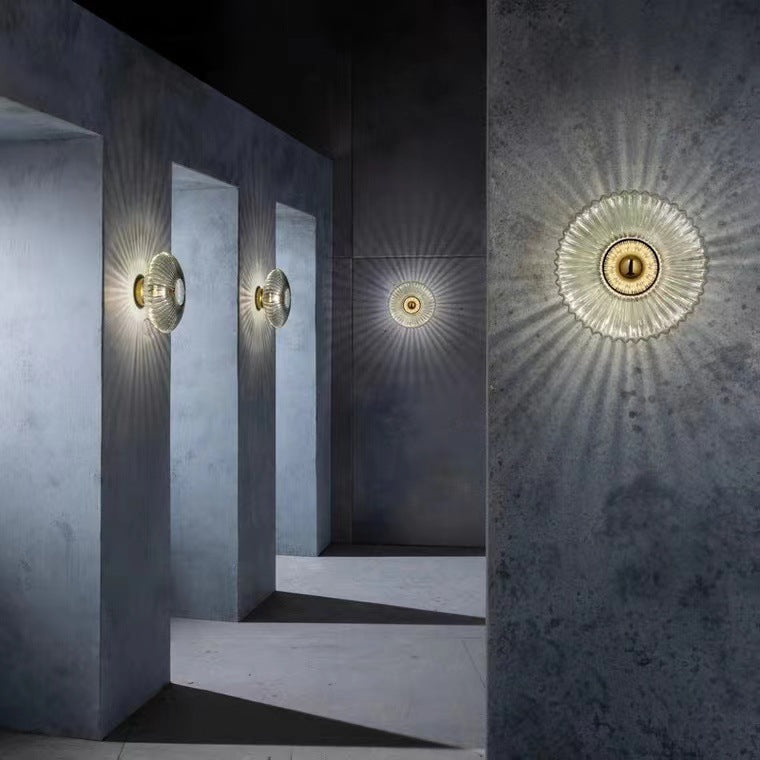 Nordic Vintage Glass Wall Sconce | Striped Round Disc Light