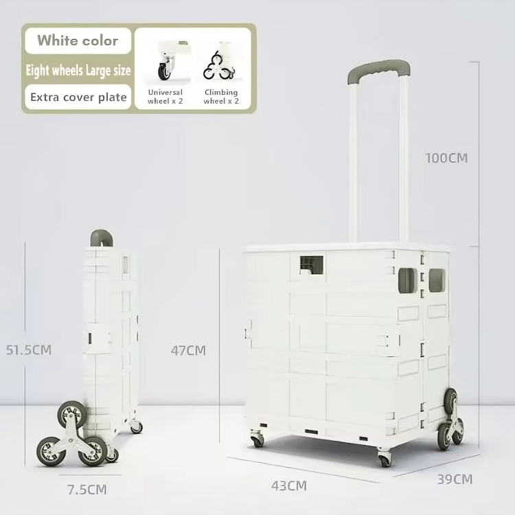 Folding Stair-Climbing Trolley Cart – 50/75L, Multi-Wheel & Collapsible