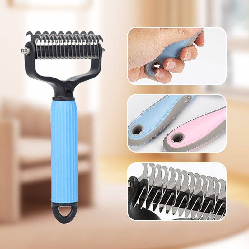 Pet Grooming Deshedding Brush – Double-Sided Safety Blades, Ergonomic Grip & 2 Sizes