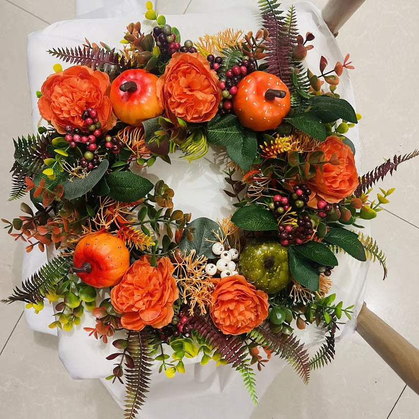 Peony & Pumpkin Door Wreath – Handcrafted, 40/50cm, Indoor & Outdoor