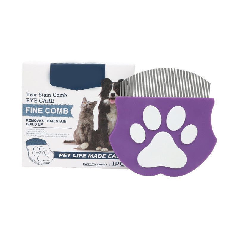 Pet Grooming Comb – Fine Metal Teeth, Ergonomic Paw Handle & Multi-Color