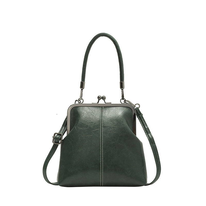Vintage Kiss-Lock Handbag – Women's, Faux Leather & Detachable Crossbody Strap