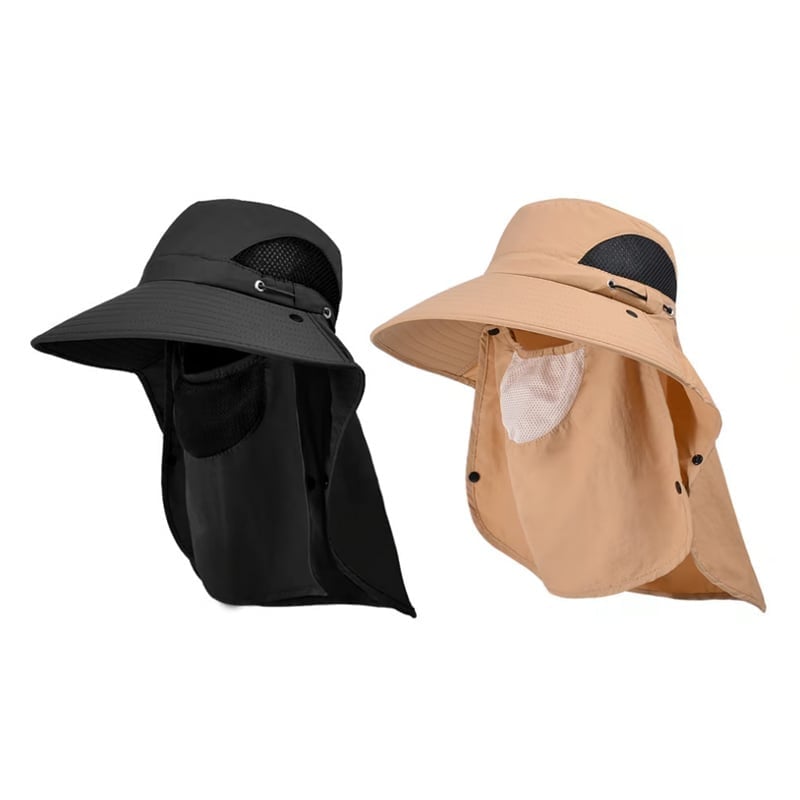 Unisex Wide-Brim Sun Hat – Detachable Neck Flap, Face Mask & Breathable Mesh