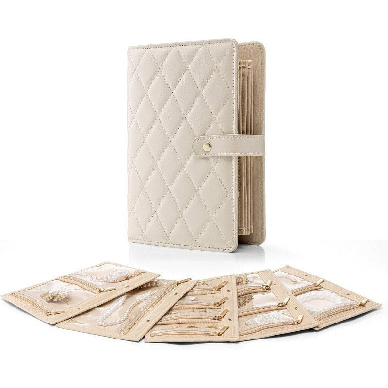 Travel Jewelry Case – PU Leather, Multi-Compartment & Snap Closure