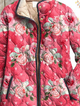 Optimized Product Title: "Damen Charmante Rosa Blumen Druck Casual Steppjacke – Leichte, Stylische Jacke für Frühling und Herbst" 

This title includes relevant keywords while enhancing clarity and appeal for potential customers.