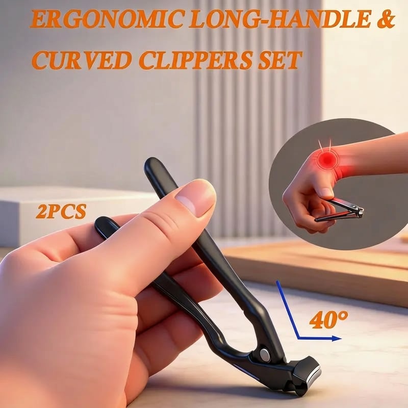 Long-Handle Nail Clipper – Angled Head, Stainless Steel, for Thick Nails