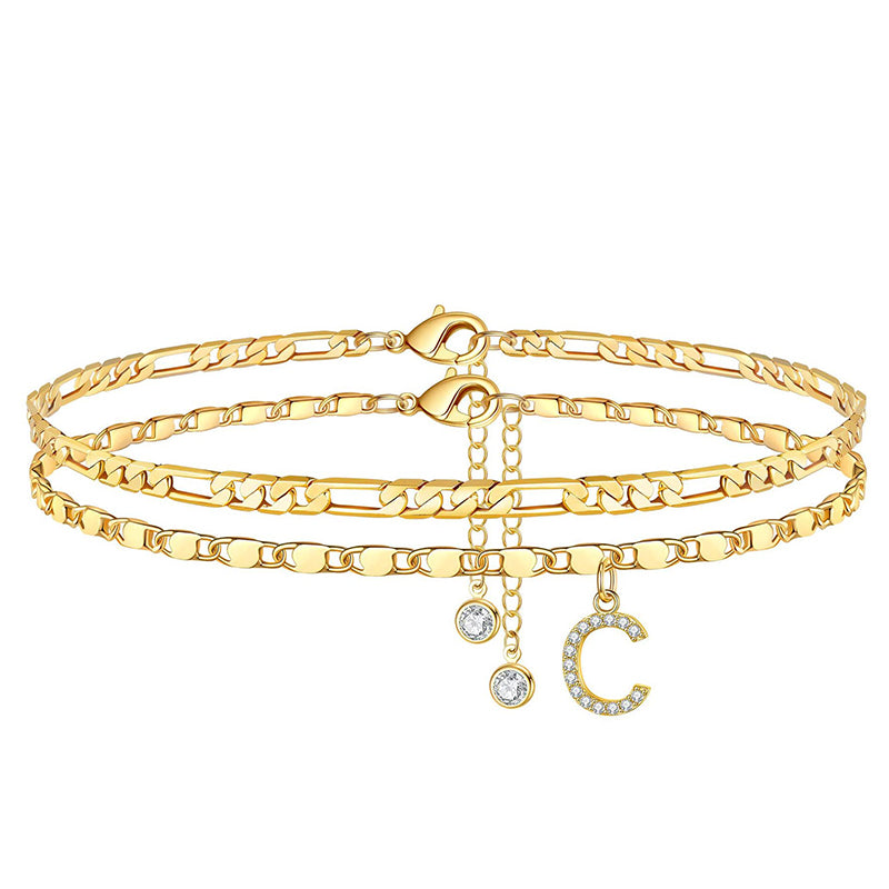 Layered Rhinestone Anklet – Women's, Gold-Plated & Adjustable Clasp