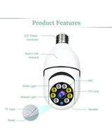 E27 Wireless Security Camera – 1080p, 360° Pan-Tilt & Infrared Night Vision